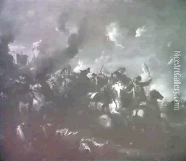 Battaglia Di Cavalieri Oil Painting - August Querfurt