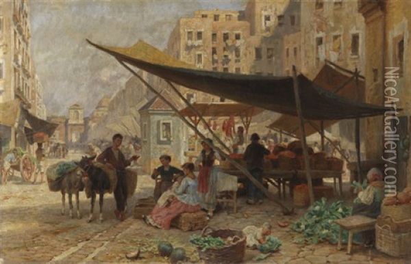 Auf Dem Markt In Neapel Oil Painting - Franz Theodor Aerni