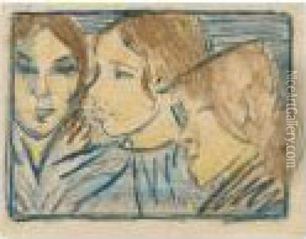 Drei Madchenkopfe (three Girls' Heads) Oil Painting - Otto Mueller
