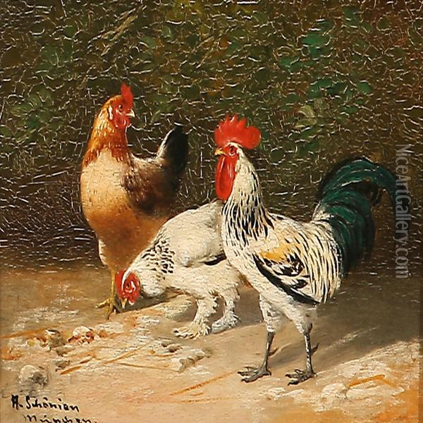 Chickens Oil Painting - Alfred Schonian