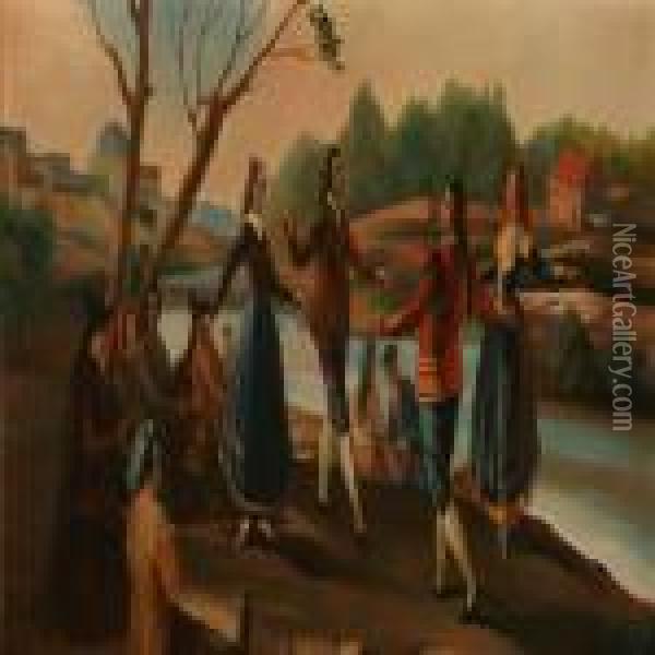 Dancing Persons Ina Landscape Oil Painting - Francisco De Goya y Lucientes