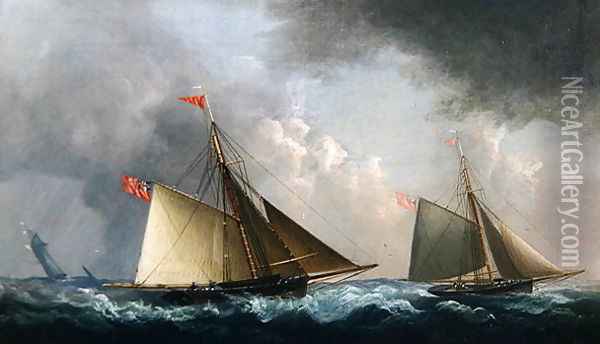 Cutter Yachts Racing Oil Painting - H. Sargeant