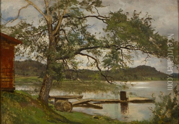 Lake Landscape Oil Painting - Magnus Hjalmar Munsterhjelm