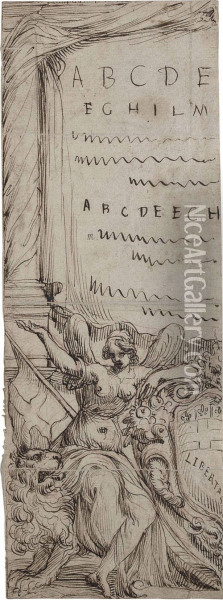 Design For A Frontispiece: The Allegorical Figure Of Liberty Oil Painting - Giuseppe Cesari