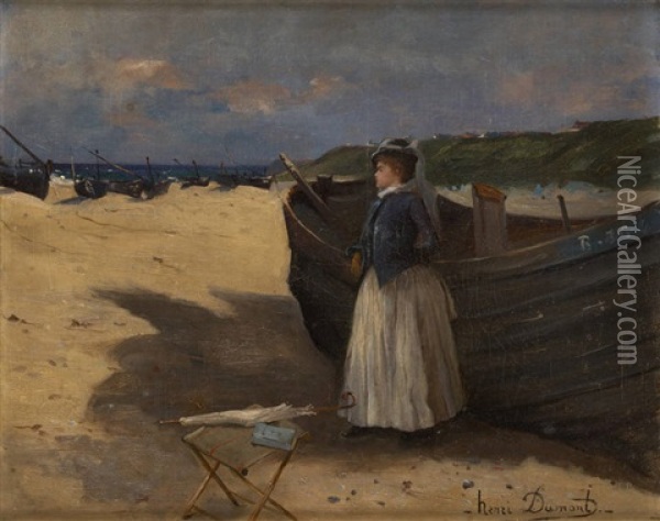 Jeune Femme Pres De La Barque Oil Painting - Henri Dumont