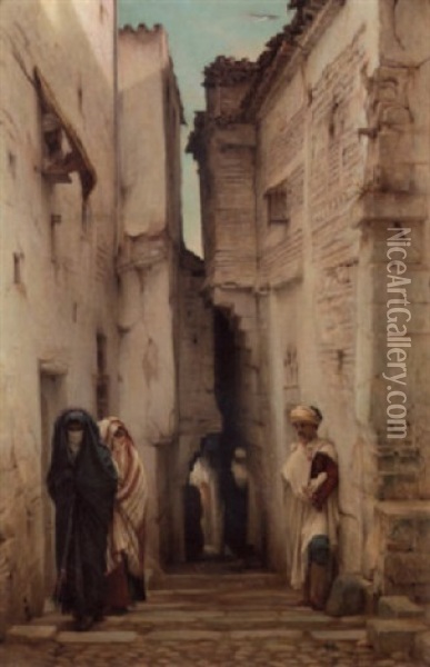 A Middle Eastern Street Oil Painting - Charles Guillaume Brun