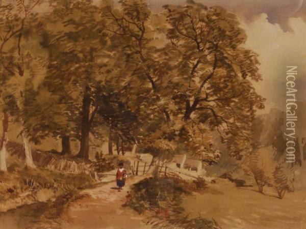 Figure On Acountry Path Oil Painting - Robert Leman