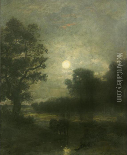 Moonlight Oil Painting - Charles Emile Jacque