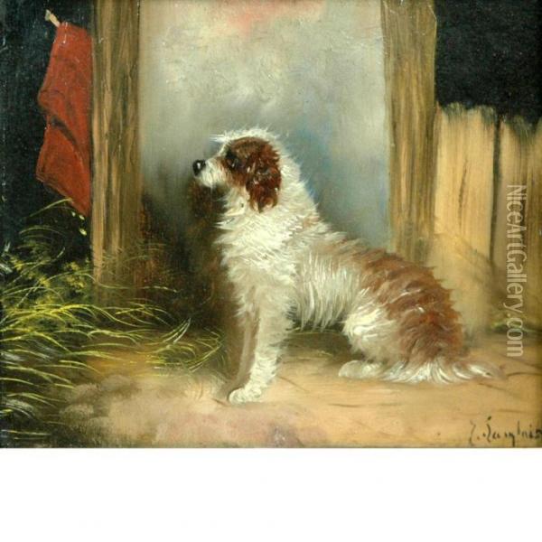 Terrier In A Barn Oil Painting - L. Langlois