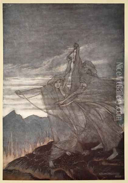 The norns vanish, illustration from Siegfried and the Twilight of the Gods, 1924 Oil Painting - Arthur Rackham