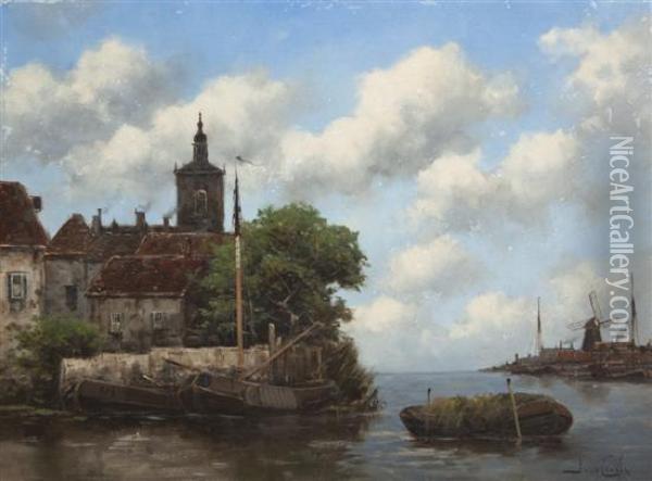 On The Amstel Oil Painting - Hermanus Jr. Koekkoek