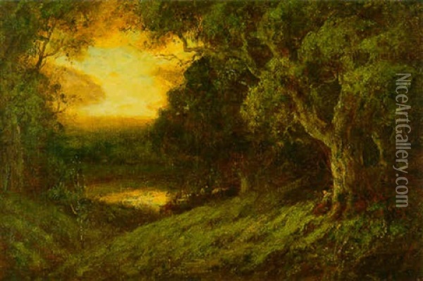 Landscape With Herd And Shepard Oil Painting - William Keith