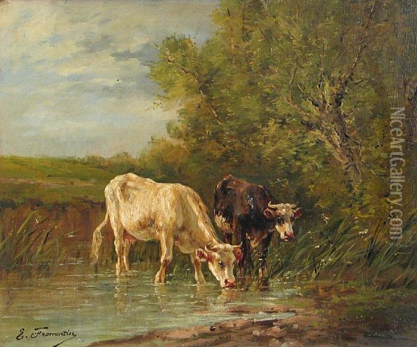 Cattle Watering Oil Painting - Eugene Fromentin