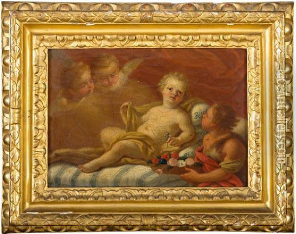 San Giovannino Offre Una Cesta Di Fiori A Gesu Oil Painting - Francesco de Mura