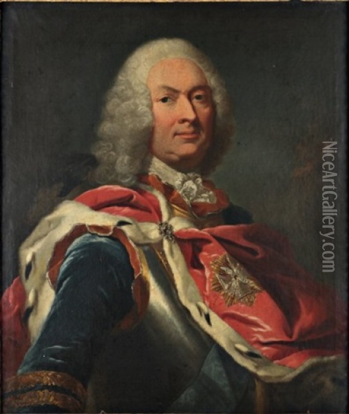 Portrait Presume D'un Chevalier De L'ordre De L'aigle Blanc De Pologne Oil Painting - Louis de Silvestre