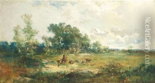 Sommerliche Landschaft Mit Einem Jager Und Seinen Hunden Oil Painting - Heinrich Gogarten