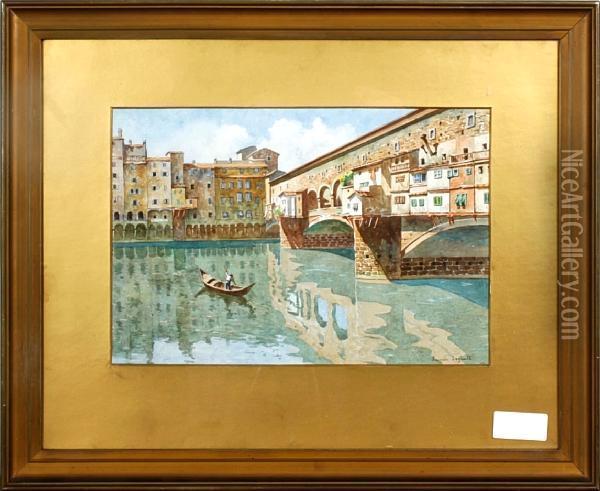 Italian Canal Scene Oil Painting - Leonida Bagnalt