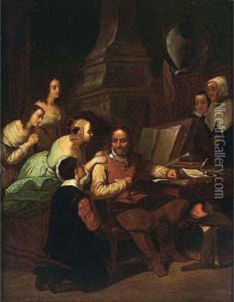 Cromwell Sa Famille Intercede Pour Charles I Oil Painting - David Bles