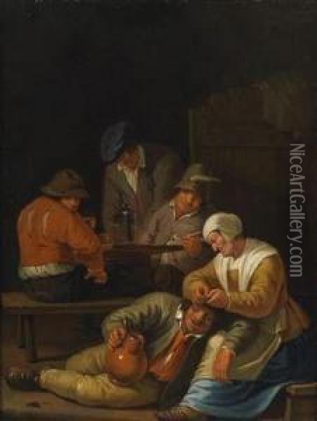 A Tavern Interior Oil Painting - Justus van den Nypoort