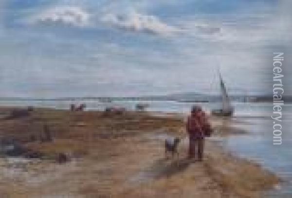 Beside The Shore, Isle Of Wight Oil Painting - John Linnell