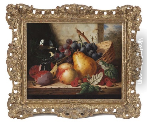 Still Life With Fruit, Basket And Glass Oil Painting - Edward Ladell