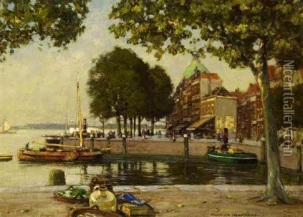 Hollandischer Hafen Oil Painting - Heinrich Hermanns