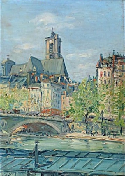 Pont De Paris Oil Painting - Gustave Madelain