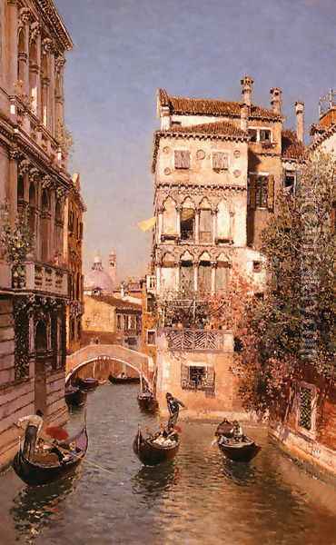 Along The Canal, Venice Oil Painting - Martin Rico y Ortega