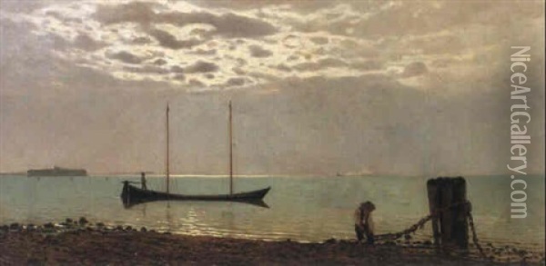 Laguna Con Barca Oil Painting - Guglielmo Ciardi