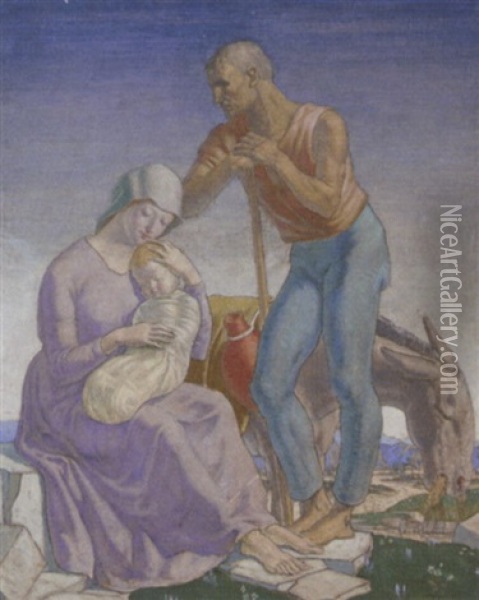 The Holy Family Resting On The Way To Egypt Oil Painting - Harry Morley