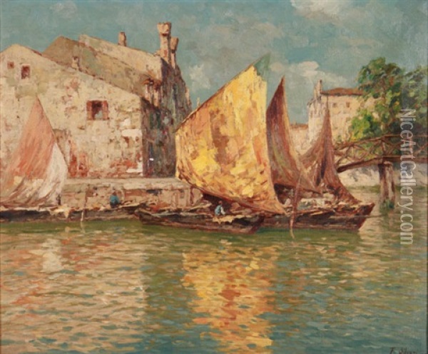 Boats On The Rio Pallada Oil Painting - Ferdinando Silvani