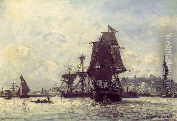 Sailing Ships At Honfleur Oil Painting - Johan Barthold Jongkind