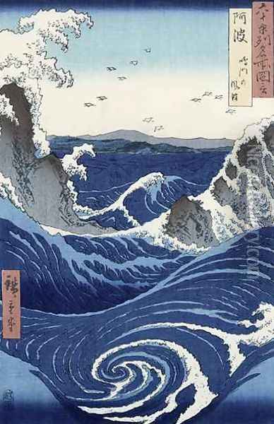 View of the Naruto whirlpools at Awa from the series Rokuju yoshu Meisho zue Oil Painting - Utagawa or Ando Hiroshige