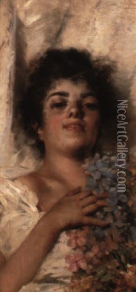 Kvinna Med Blommor Oil Painting - Julius Johann Ferdinand Kronberg