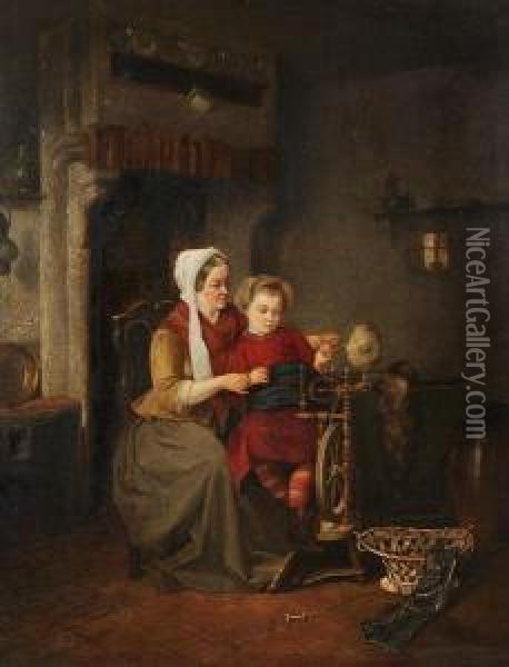 Domestication, A Grand-daughters Visit Oil Painting - Henri Speltdooren