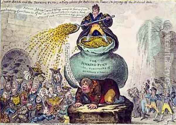 John Bull and the Sinking Fund or A Pretty Scheme for Reducing Taxes and Paying off the National Debt Oil Painting - James Gillray