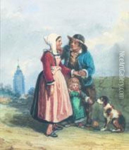 Couple De Bretons Au Petit Chien Oil Painting - Alexandre Marie Longuet