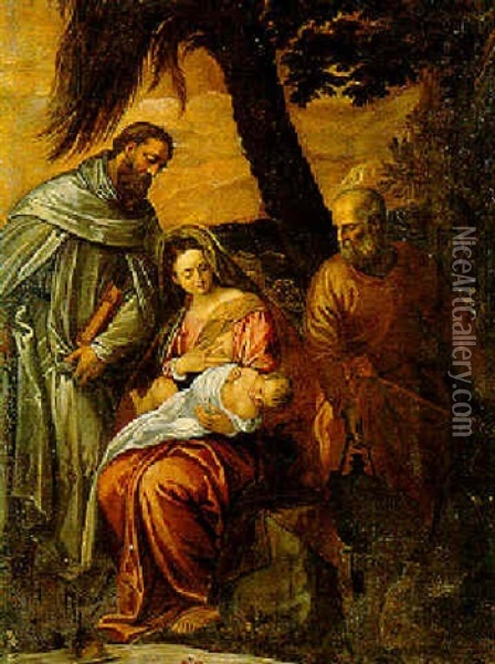 Sacra Famiglia Con Sant' Antonio Di Padova (?) Oil Painting - Pietro Malombra