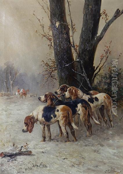 French Hunting Hounds Oil Painting - Charles Olivier De Penne