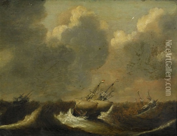 Stormigt Hav Med Hollandska Skepp Oil Painting - Cornelis Claesz van Wieringen