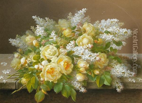 Roses And Lilacs: Two Oil Painting - Raoul Maucherat de Longpre