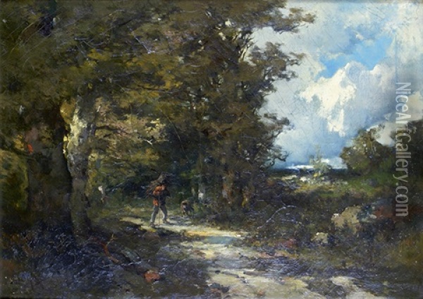 Paysan Sur Le Chemin A L'oree Du Bois Oil Painting - Emile Keymeulen