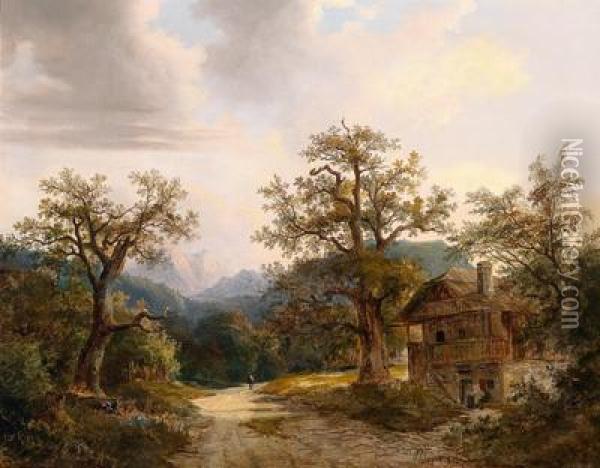 Landschaft Mit Spaziergangen Oil Painting - Anton Bayer