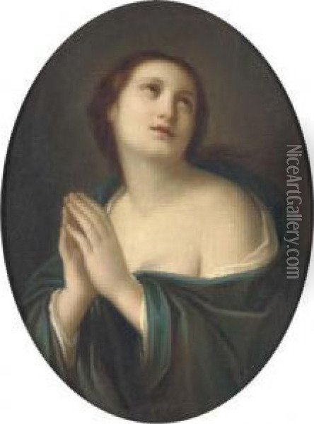 The Penitent Magdalen, In A Feigned Oval Oil Painting - Elisabetta Sirani