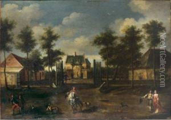 Scene Animee Devant Un Chateau Oil Painting - Jan Van Der Heyden