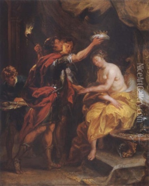 Alexander Crowning Roxana Oil Painting - Jan Boeckhorst