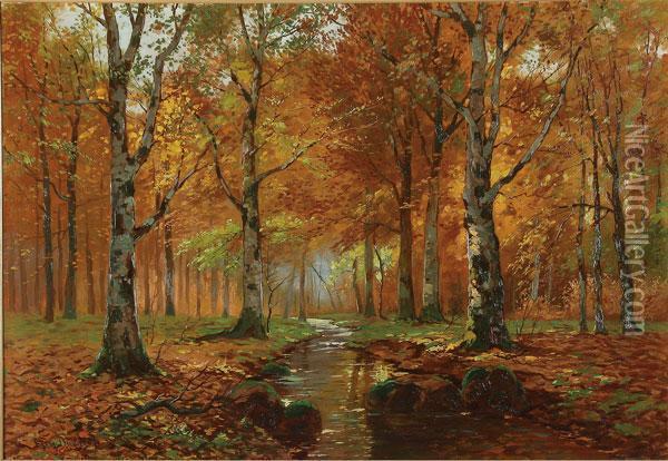 Tranquil Fall Forest View With Stream Oil Painting - Carl Fey