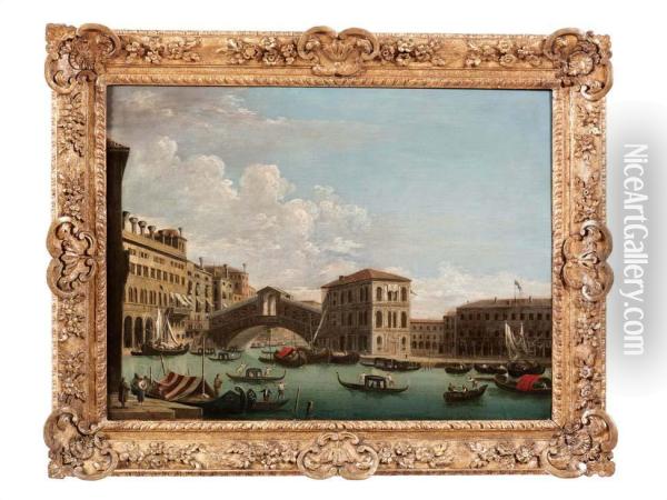 Veduta Del Canal Grande Verso Rialto Col Palazzo Dei Camerlenghi Oil Painting - Jacopo Fabris Venice