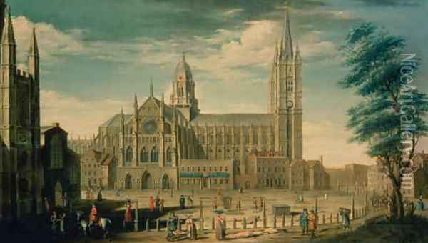 The North Front of Westminster Abbey Oil Painting - William James