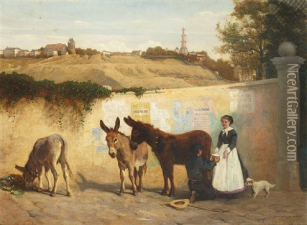 Paris, Montmartre En 1866 Oil Painting - Alfred Auteroche